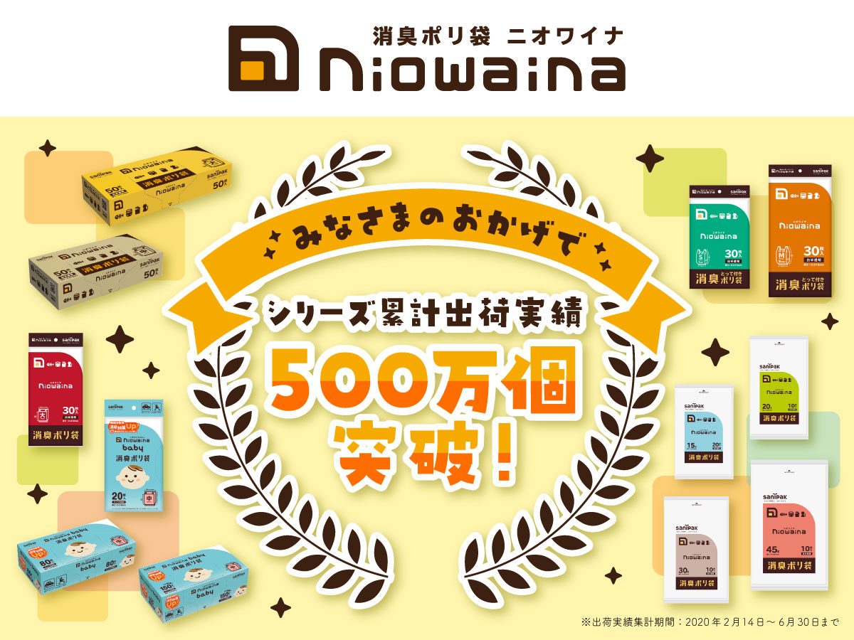 シリーズ累計出荷数500万個を突破！気になるニオイを化学の力で消臭するポリ袋「ニオワイナ」