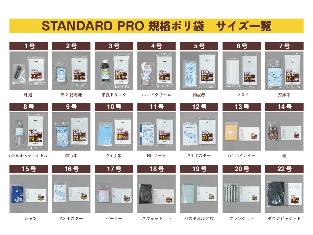 収納物によるサイズ一覧